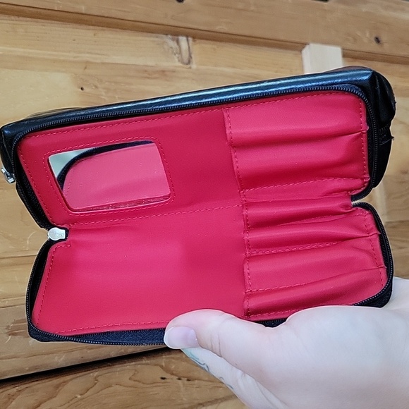 HOBO Small Black Leather Makeup Bag Accessorie Pouch - Picture 4 of 6